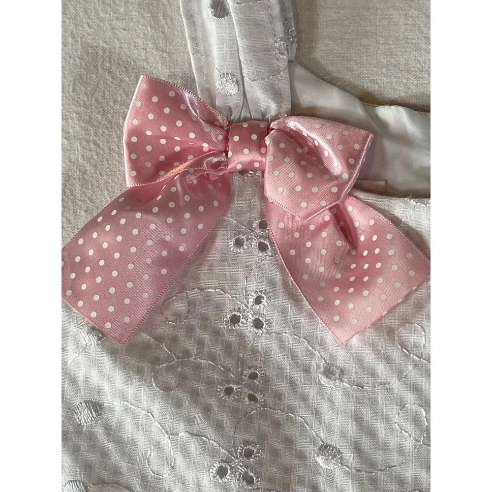 Bonnie Jean Girls White Eyelet Seersucker Dress Pink Bows 4T